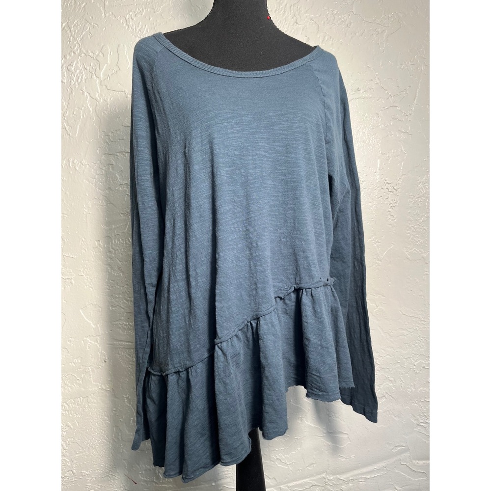 Wilt Legion Blue Slub Cotton Asymmetrical Ruffle Peplum Top Size M